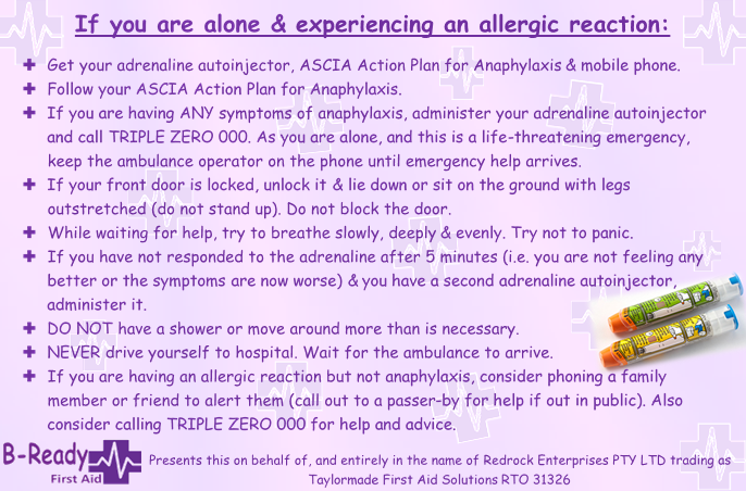 Self management when experiencing an allergic reaction