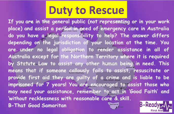 B-Ready First Aid info about duty to rescue