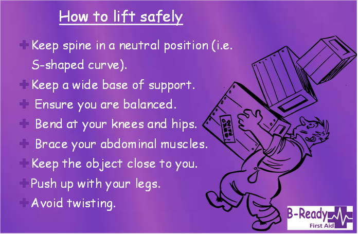 Safely lifting practices by B-Ready First Aid