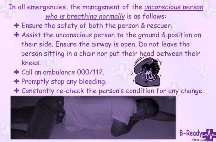 Unconscious person breathing normally management